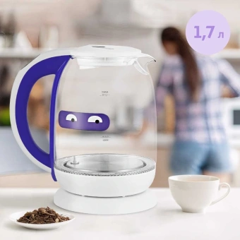 Чайник электрический Kitfort КТ-6140-1 1.7л. 2200Вт белый/фиолетовый корпус: стекло/пластик - купить недорого с доставкой в интернет-магазине