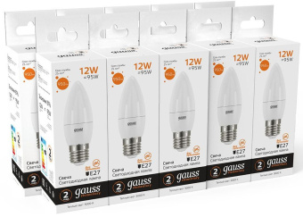 Лампа светодиодная Gauss Elementary 30212 12Вт цок.:E27 свеча 220B св.свеч.бел.теп. (упак.:10шт) - купить недорого с доставкой в интернет-магазине