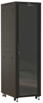 Шкаф серверный Hyperline (TTBR-4268-AS-RAL9004) напольный 42U 600x800мм пер.дв.стекл задн.дв.перфор. 4 бок.пан. 1000кг черный 710мм 2055мм IP20 - купить недорого с доставкой в интернет-магазине