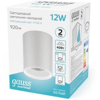 Светильник Gauss Overhead потолоч. 12Вт 4100K цв.св.:белый нейтральный белый (HD011) - купить недорого с доставкой в интернет-магазине
