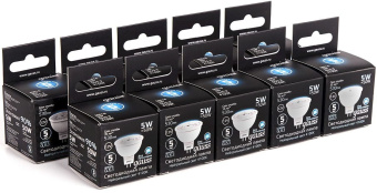 Лампа светодиодная Gauss Black 5Вт цок.:GU5.3 рефлек. 12B св.свеч.бел.нейт. MR16 (упак.:10шт) (201505205) - купить недорого с доставкой в интернет-магазине