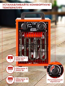 Тепловая пушка электрическая Ресанта ТЭП-3000Н 3000Вт красный - купить недорого с доставкой в интернет-магазине
