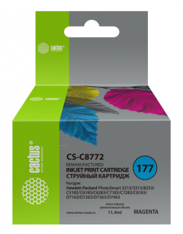 Картридж струйный Cactus CS-C8772 №177 пурпурный (11.4мл) для HP PS 3213/3313/8253/C5183/C6183/C6283/C7183/C7283/C8183/D7163/D7263/D7363/D7463 с чипом - купить недорого с доставкой в интернет-магазине