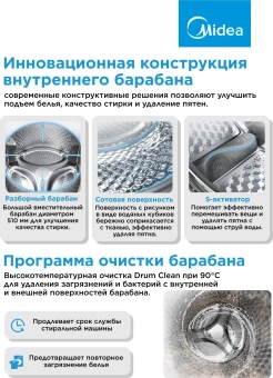 Стиральная машина Midea MF200W120WBS/W-RU класс: A загр.фронтальная макс.:12кг белый инвертор - купить недорого с доставкой в интернет-магазине