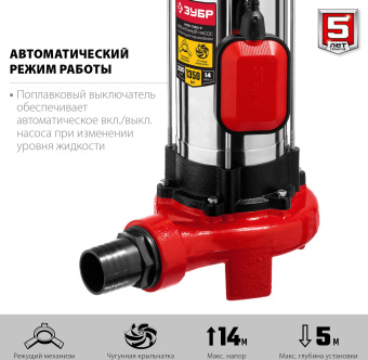 Насос фекальный Зубр Мастер НПФ-1350-Р 1350Вт 19800л/час центробежный - купить недорого с доставкой в интернет-магазине