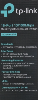 Коммутатор TP-Link TL-SF1016DS (L2) 16x100Мбит/с неуправляемый - купить недорого с доставкой в интернет-магазине