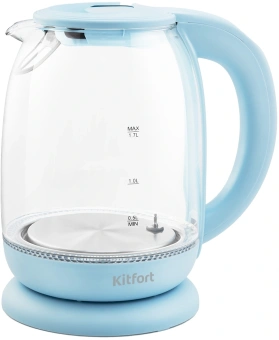Чайник электрический Kitfort КТ-640-1 1.7л. 2200Вт голубой корпус: стекло/пластик - купить недорого с доставкой в интернет-магазине