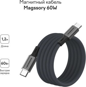 Кабель Magssory CBL001 USB Type-C (m)-USB Type-C (m) 1.2м черный коробка (упак.:1шт) - купить недорого с доставкой в интернет-магазине