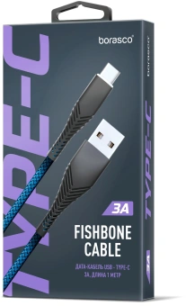 Кабель BoraSCO Fishbone 38505 USB (m)-USB Type-C (m) 1м синий - купить недорого с доставкой в интернет-магазине