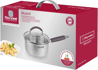 Ковш Rondell Akzent RDS-1386 1.3л. d=16см (с крышкой) стальной - купить недорого с доставкой в интернет-магазине