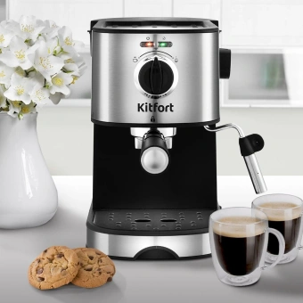 Кофеварка рожковая Kitfort КТ-753 850Вт черный/нержавеющая сталь - купить недорого с доставкой в интернет-магазине