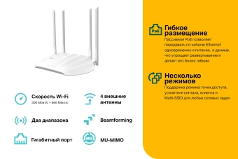 Точка доступа TP-Link TL-WA1201 AC1200 10/100/1000BASE-TX белый - купить недорого с доставкой в интернет-магазине