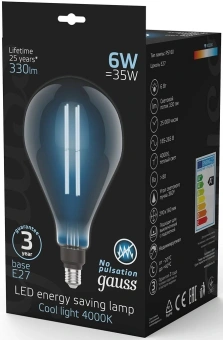 Лампа светодиодная Gauss Filament Vintage 6Вт цок.:E27 шар 220B св.свеч.бел.нейт. (упак.:1шт) (179802205) - купить недорого с доставкой в интернет-магазине