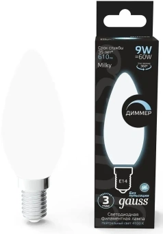 Лампа светодиодная Gauss Filament 103201209-D 9Вт цок.:E14 свеча 220B св.свеч.бел.нейт. (упак.:10шт) - купить недорого с доставкой в интернет-магазине