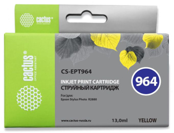 Картридж струйный Cactus CS-EPT964 T0964 желтый (13мл) для Epson Stylus Photo R2880 - купить недорого с доставкой в интернет-магазине