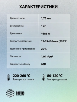 Пластик для принтера 3D Cactus CS-3D-ABS-1KG-BLACK ABS d1.75мм 1кг L386м 1цв. - купить недорого с доставкой в интернет-магазине