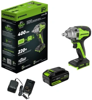 Гайковерт Greenworks GD24IW400 аккум. патрон:квад.1/2" (3802907CUG) - купить недорого с доставкой в интернет-магазине