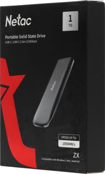 Накопитель SSD Netac USB-C 1TB NT01ZX-001T-32BK ZX 1.8" черный - купить недорого с доставкой в интернет-магазине