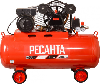 Компрессор поршневой Ресанта КП-100/400Р масляный 400л/мин 100л 2500Вт красный/черный - купить недорого с доставкой в интернет-магазине