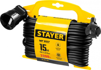 Удлинитель силовой Stayer 55014-15_z01 2x0.75кв.мм 1розет. 15м ПВС пласт.рамка черный - купить недорого с доставкой в интернет-магазине