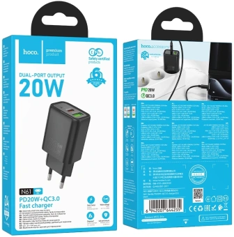Сетевое зар./устр. Hoco N61 Gentle 20W 3A (PD+QC) черный (44235) - цена, купить или заказать с доставкой в интернет-магазине Сетевое зар./устр. Hoco N61 Gentle 20W 3A (PD+QC) черный (44235) - купить недорого с доставкой в интернет-магазине