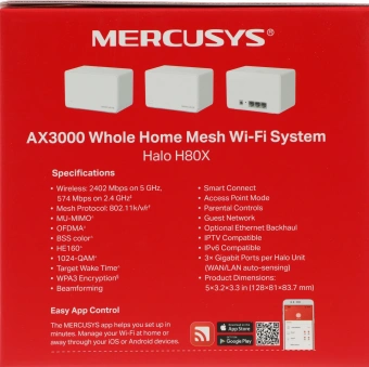 Бесшовный Mesh роутер Mercusys Halo H80X(3-pack) AX3000 10/100/1000BASE-TX белый (упак.:3шт) - купить недорого с доставкой в интернет-магазине