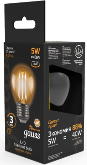 Лампа филам. Gauss 5Вт цок.:E27 шар 220B св.свеч.бел.теп. G45 (упак.:10шт) (105802105) - купить недорого с доставкой в интернет-магазине