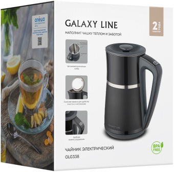 Чайник электрический Galaxy Line GL 0338 1.7л. 2200Вт черный корпус: металл/пластик (ГЛ0338Л) - купить недорого с доставкой в интернет-магазине