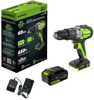 Дрель-шуруповерт Greenworks GD24DD60 аккум. патрон:быстрозажимной (3704107CUB) - купить недорого с доставкой в интернет-магазине