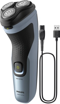 Бритва роторная Philips 3000X Series X3063/00 реж.эл.:3 питан.:аккум. черный/голубой - купить недорого с доставкой в интернет-магазине