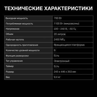 Микроволновая Печь Hyundai HYM-D3029 20л. 700Вт белый/черный - купить недорого с доставкой в интернет-магазине