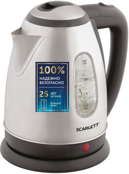 Чайник электрический Scarlett SC-EK21S88 1.8л. 2200Вт черный/серебристый корпус: металл (EK21S88) - купить недорого с доставкой в интернет-магазине