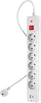 Сетевой фильтр Buro BU-SP5_USB_2A-W 5м (6 розеток) белый (коробка) - купить недорого с доставкой в интернет-магазине