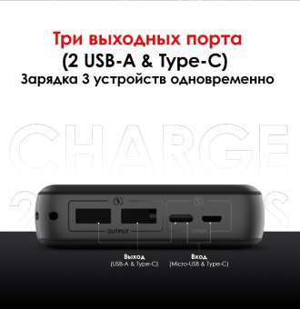 Мобильный аккумулятор Itel Star 200F 20000mAh QC3.0/PD3.0/PE2.0 22.5W 5A 2xUSB-A/USB-C черный - купить недорого с доставкой в интернет-магазине