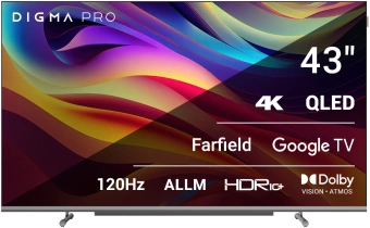 Телевизор QLED Digma Pro 43" QLED 43L Google TV Frameless черный/серебристый 4K Ultra HD 120Hz HSR DVB-T DVB-T2 DVB-C DVB-S DVB-S2 USB WiFi Smart TV - купить недорого с доставкой в интернет-магазине