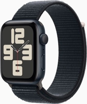 Смарт-часы Apple Watch SE 2024 A2723 44мм OLED корп.темная ночь Sport Loop рем.темная ночь разм.брасл.:130-200мм (MXEP3LL/A) - купить недорого с доставкой в интернет-магазине