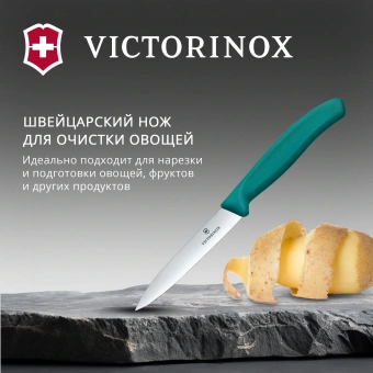 Нож кухонный Victorinox Swiss Classic (6.7704.C1) стальной универсальный для чистки овощей и фруктов лезв.100мм прямая заточка зеленый - купить недорого с доставкой в интернет-магазине