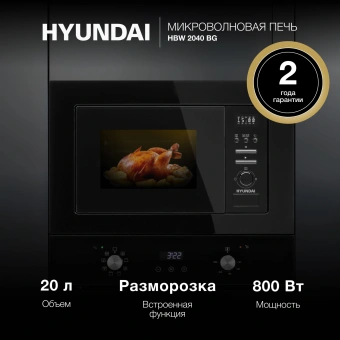 Микроволновая печь Hyundai HBW 2040 BG 20л. 800Вт черный (встраиваемая) - купить недорого с доставкой в интернет-магазине