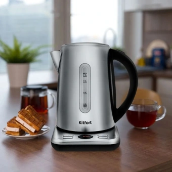 Чайник электрический Kitfort КТ-661 1.7л. 2200Вт черный/серебристый корпус: металл/пластик - купить недорого с доставкой в интернет-магазине