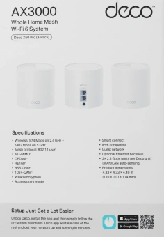Бесшовный Mesh роутер TP-Link Deco X50 Pro (DECO X50 PRO(3-PACK)) AX3000 100/1000/2500BASE-T белый (упак.:3шт) - купить недорого с доставкой в интернет-магазине