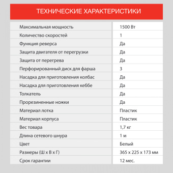 Мясорубка Starwind SMG3110 1500Вт белый - купить недорого с доставкой в интернет-магазине