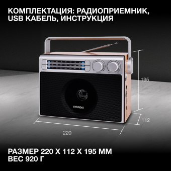 Радиоприемник настольный Hyundai H-SRS105 коричневый USB SD/microSD - купить недорого с доставкой в интернет-магазине