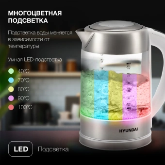 Чайник электрический Hyundai HYK-S5807 1.7л. 2200Вт белый/серебристый корпус: стекло/металл - купить недорого с доставкой в интернет-магазине