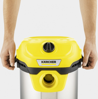 Строительный пылесос Karcher WD 2 Plus S V-15/4/18 1000Вт (уборка: сухая/сбор воды) желтый - купить недорого с доставкой в интернет-магазине