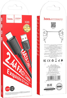 Кабель Hoco X88 Gratified USB (m)-Lightning (m) 1м черный коробка - купить недорого с доставкой в интернет-магазине