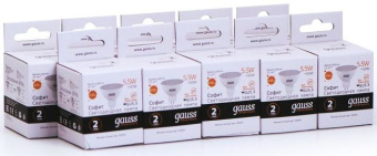 Лампа светодиодная Gauss Elementary MR16 5.5Вт цок.:GU5.3 спот 220B св.свеч.бел.теп. (упак.:10шт) (13516) - купить недорого с доставкой в интернет-магазине