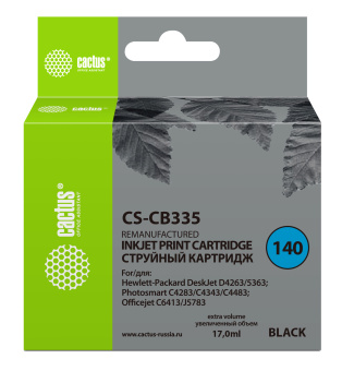 Картридж струйный Cactus CS-CB335 №140 черный (17мл) для HP DJ D4263/D4363 с чипом - купить недорого с доставкой в интернет-магазине