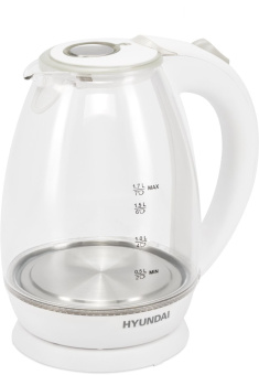 Чайник электрический Hyundai HYK-G2409 1.7л. 2200Вт белый/серебристый корпус: стекло/пластик - купить недорого с доставкой в интернет-магазине