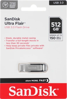 Флеш Диск Sandisk 512GB Cruzer Ultra Flair SDCZ73-512G-G46 USB3.0 серебристый/черный - купить недорого с доставкой в интернет-магазине
