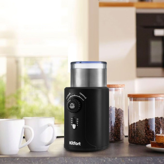 Кофемолка Kitfort KT-747 200Вт сист.помол.:ротац.нож вместим.:70гр черный/серебристый - купить недорого с доставкой в интернет-магазине